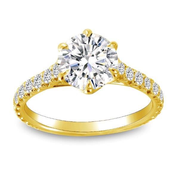 Pave Round Cut Diamond Engagement Ring In Yellow Gold Just Enough 6 Prong (0.57 ct. tw.)