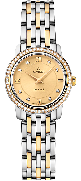 De Ville Prestige Champagne Diamond Dial Steel and Yellow Gold Ladies Watch
