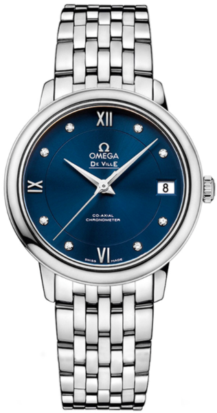 De Ville Prestige Blue Diamond Dial Stainless Steel Automatic Ladies Watch