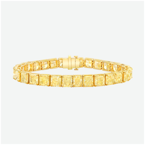 Radiant Shape Diamond Tennis Bracelet In Yellow Gold GIA Certified (40 cttw.)