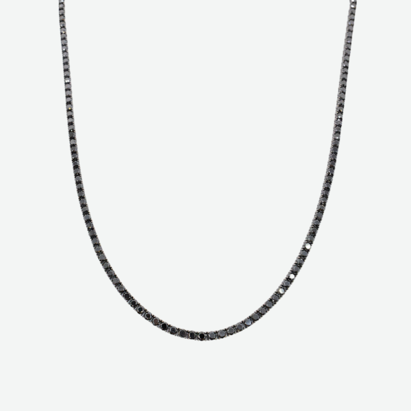 14K Yellow Gold Black Diamond Tennis Necklace Finished in Black Rhodium (26.04 cttw.)