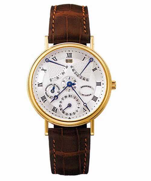 Perpetual Calendar Equation of Time Silver Dial 18kt Yellow Gold Brown Leather Men's Watch