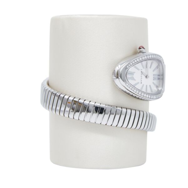Bvlgari Pre-Owned Serpenti Tubogas Stainless Steel Silver Opaline Dial Single Spiral Bracelet [COMPLETE SET] 35mm
