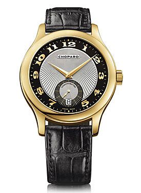 L.U.C. Classic Black and Silver Guilloche Automatic 18 kt Yellow Gold Men's Watch
