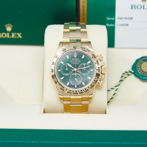 Rolex Pre-Owned Daytona Yellow Gold Cosmograph Green Dial on Oyster Bracelet [COMPLETE SET] 40mm