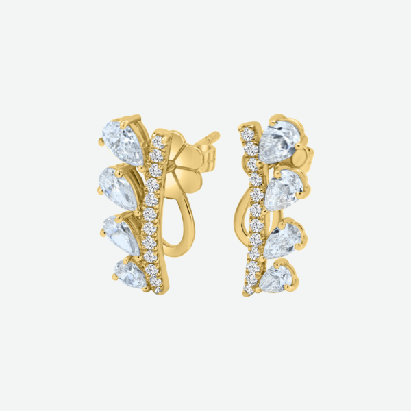 Pear Diamond Cocktail Earrings with One Row of Round Diamonds 18k Gold