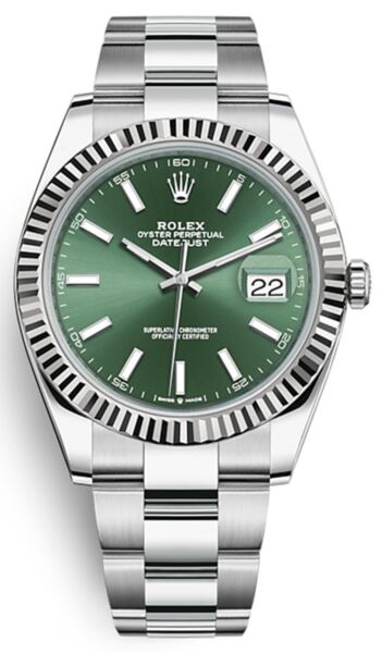 Rolex Datejust 41 Steel + White Gold Green Dial on Oyster Bracelet