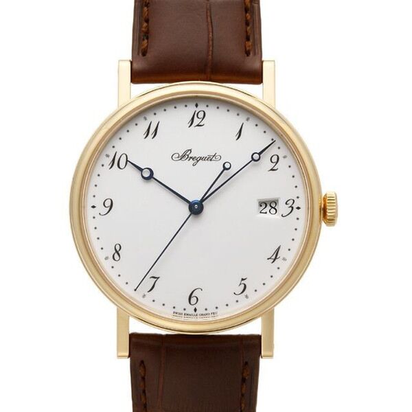 Classique White Dial 18kt Yellow Gold Brown Leather Men's Watch