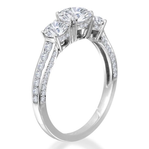 1-Carat Round Diamond  set in 3-Stone Round Cut Diamond Engagement Ring In White Gold Tiara (0.39 ct. tw.)