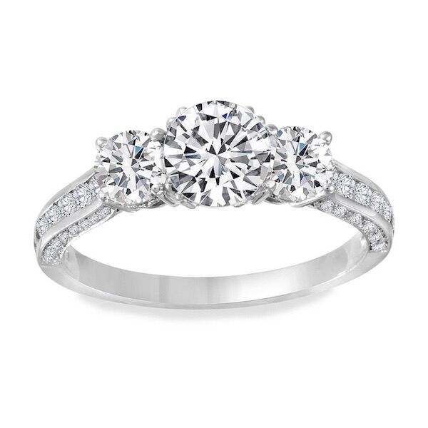 1-Carat Round Diamond  set in 3-Stone Round Cut Diamond Engagement Ring In White Gold Tiara (0.39 ct. tw.)