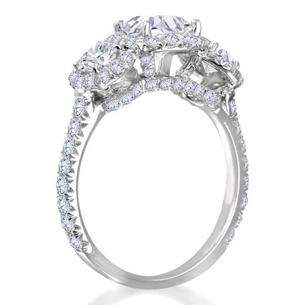 3-Stone Round Cut Diamond Engagement Ring Tiara with Halo (0.97 ct. tw.)