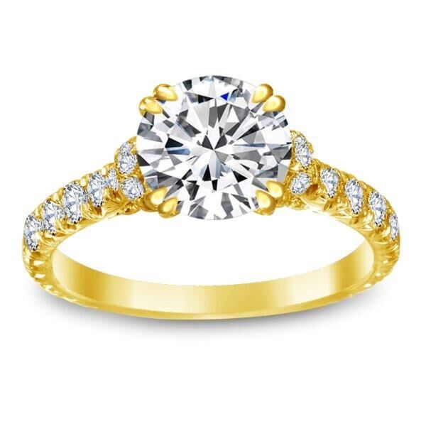 Halo Round Cut Diamond Engagement Ring In Yellow Gold Step Up (0.98 ct. tw.)