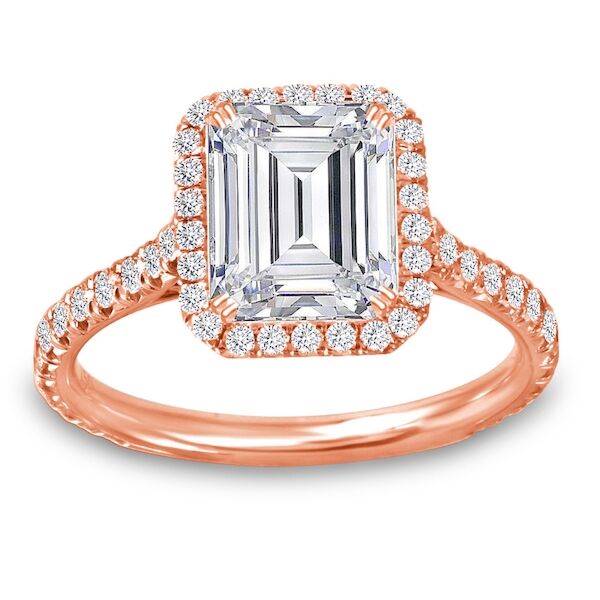 Halo Emerald Cut Diamond Engagement Ring In Rose Gold Class Act (0.56 ct. tw.)