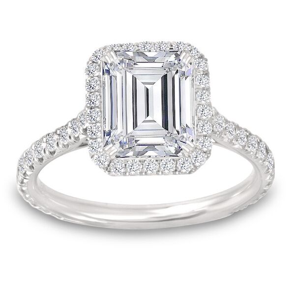 0.92-Carat EM Lab Grown Diamond  set in Halo Emerald Cut Diamond Engagement Ring In White Gold Class Act (0.56 ct. tw.)