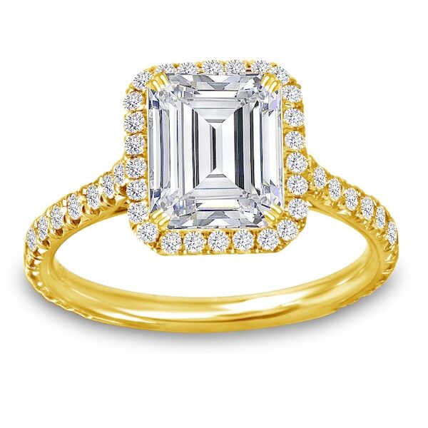 Halo Emerald Cut Diamond Engagement Ring In Yellow Gold Class Act (0.56 ct. tw.)