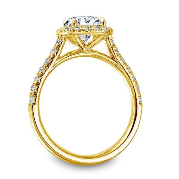 Halo Cushion Cut Diamond Engagement Ring In Yellow Gold Cathedral Bridge (0.16 ct. tw.)