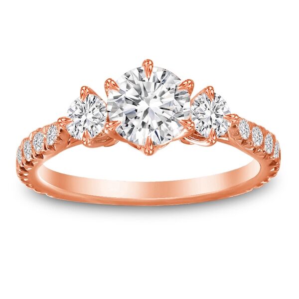 3-Stone Round Cut Diamond Engagement Ring In Rose Gold Juxtaposed (0.32 ct. tw.)