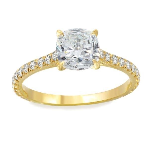 Pave Cushion Cut Diamond Engagement Ring In Yellow Gold Tulip (0.38 ct. tw.)