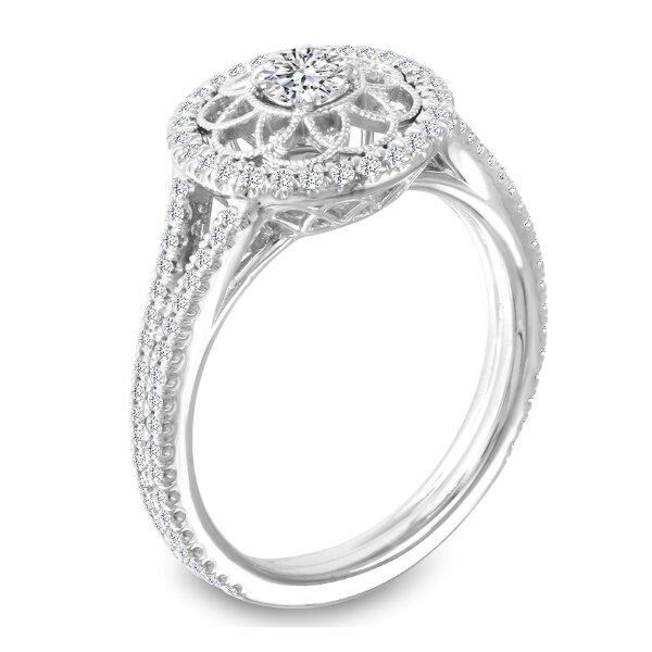 Halo Round Cut Diamond Engagement Ring In White Gold Vintage Flair (0.41 ct. tw.)