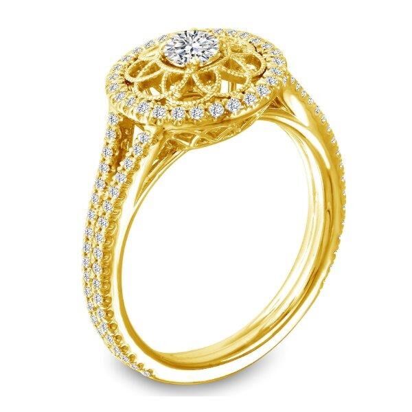 Halo Round Cut Diamond Engagement Ring In Yellow Gold Vintage Flair (0.41 ct. tw.)
