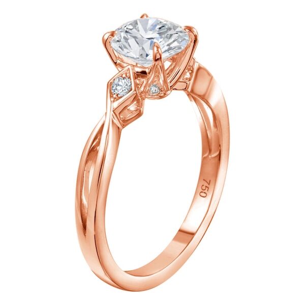 Pave Round Cut Diamond Engagement Ring In Rose Gold Cupid's Arrow with Accent (0.045 ct. tw.)