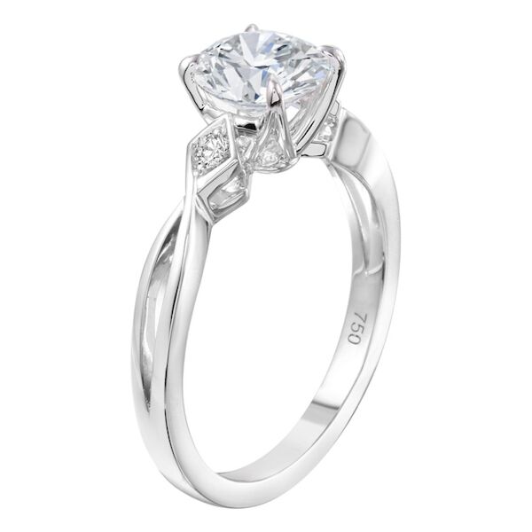0.15-Carat Round Diamond  set in Pave Round Cut Diamond Engagement Ring In White Gold Cupid's Arrow with Accent (0.045 ct. tw.)