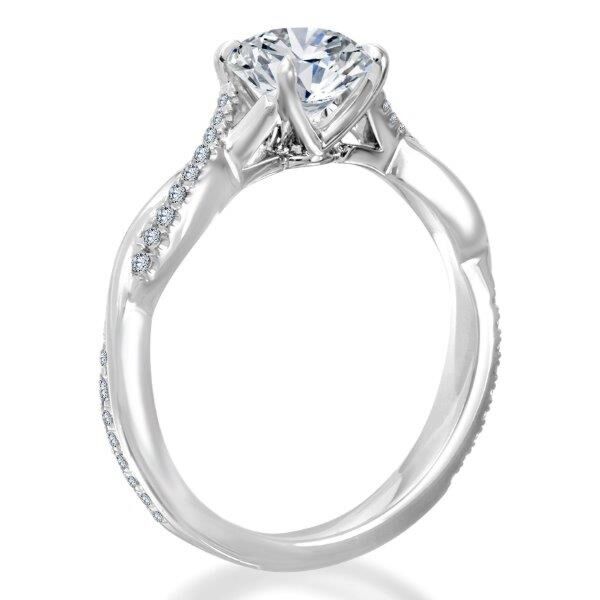 1.01-Carat Heart Diamond  set in Pave Round Cut Diamond Engagement Ring In White Gold Walk the Line (0.13 ct. tw.)