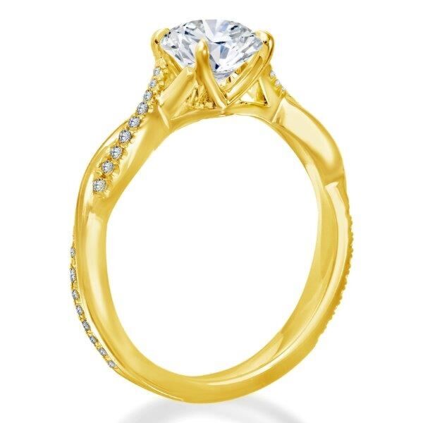 Pave Round Cut Diamond Engagement Ring In Yellow Gold Walk the Line (0.13 ct. tw.)