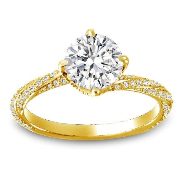 Pave Round Cut Diamond Engagement In Yellow Gold Ring Cyclone (0.39 ct. tw.)