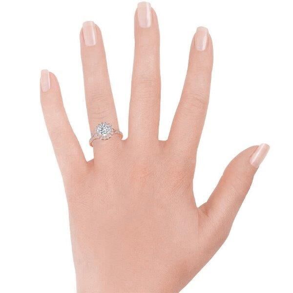 Double Halo with Split Shank Round Cut Diamond Engagement Ring In Rose Gold Castle (0.82 ct. tw.)