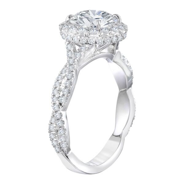 Halo Round Cut Diamond Engagement Ring In White Gold Windy Road (0.74 ct. tw.)