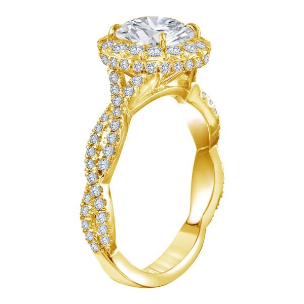 Halo Round Cut Diamond Engagement Ring In Yellow Gold Windy Road (0.74 ct. tw.)