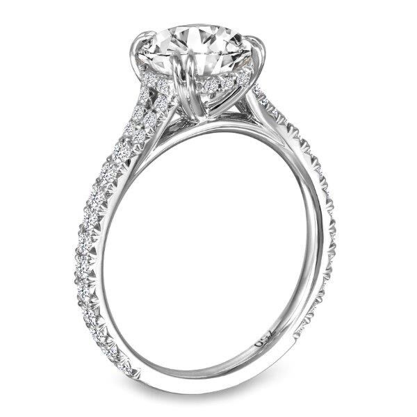 Pave Round Cut Diamond Engagement Ring Natural Double Prong with Split Shank In White Gold (0.45 ct. tw.)