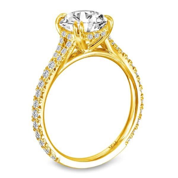 Pave Round Cut Diamond Engagement Ring Natural Double Prong with Split Shank In Yellow Gold (0.45 ct. tw.)