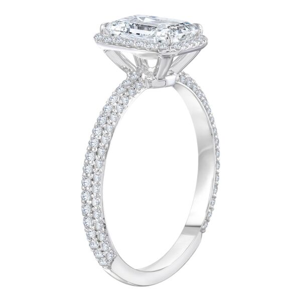 Halo Emerald Cut Diamond Engagement Ring In White Gold 3D Diamond with Halo (0.49 ct. tw.)