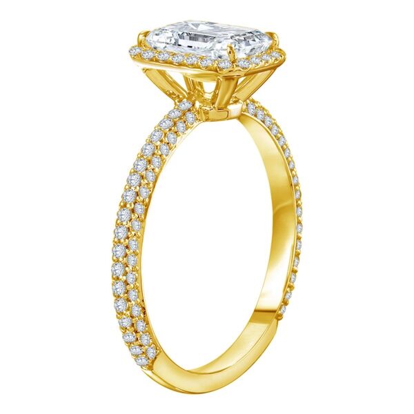 Halo Emerald Cut Diamond Engagement Ring In Yellow Gold 3D Diamond with Halo (0.49 ct. tw.)