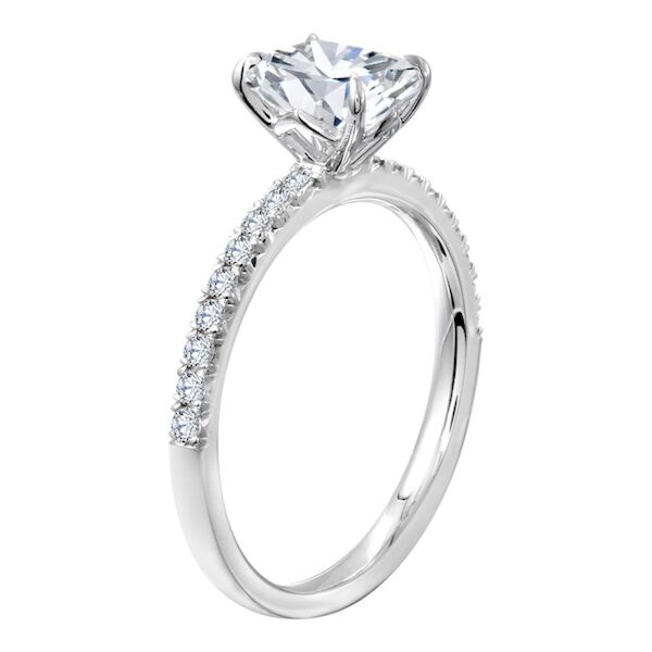 1.36-Carat OV Lab Grown Diamond  set in Pave Cushion Cut Diamond Engagement Ring In White Gold The Tipping Point III (0.23 ct. tw.)