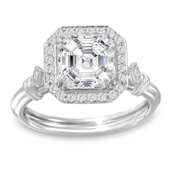 Halo Asscher Cut Diamond Engagement Ring Wired (0.19 ct. tw.)