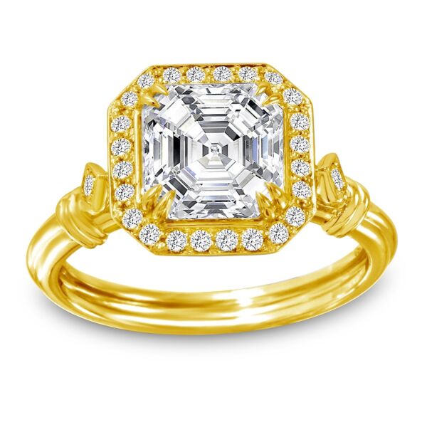 Halo Asscher Cut Diamond Engagement Ring In Yellow Gold Wired (0.19 ct. tw.)