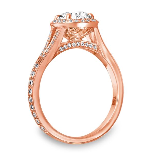 Halo Round Cut Diamond Engagement Ring In Rose Gold Castle with Split Shank (0.5 ct.tw.)