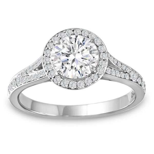 Halo Round Cut Diamond Engagement Ring In White Gold Castle with Split Shank (0.5 ct.tw.)