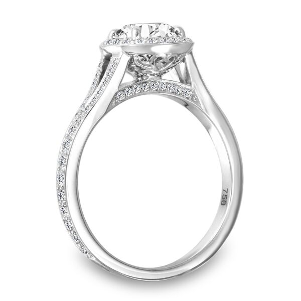 Halo Round Cut Diamond Engagement Ring In White Gold Castle with Split Shank (0.5 ct.tw.)