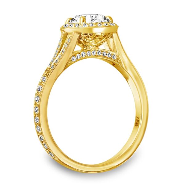 Halo Round Cut Diamond Engagement Ring In Yellow Gold Castle with Split Shank (0.5 ct.tw.)