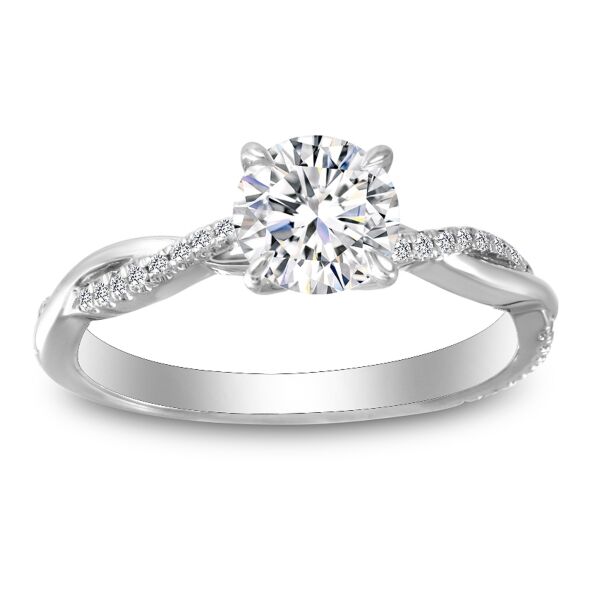 Pave Round Cut Diamond Engagement Ring In White Gold Walk the Line II (0.13 ct. tw.)