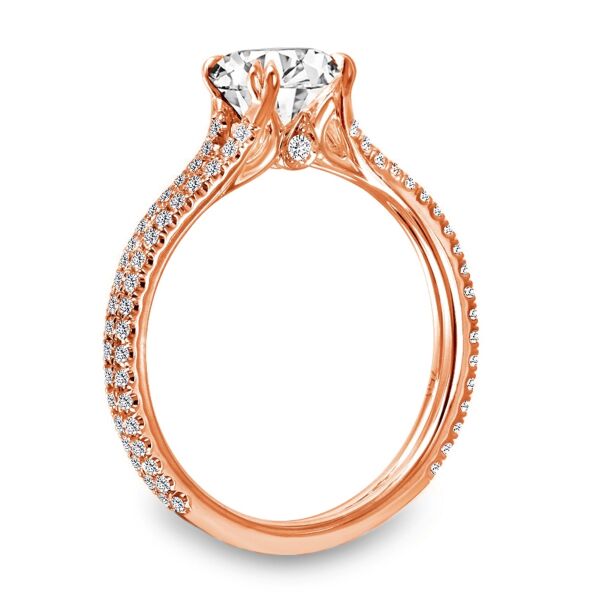 Pave Round Cut Diamond Engagement Ring Natural Double Prong Split Shank with Accent In Rose Gold (0.4 ct. tw.)