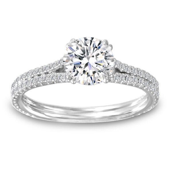 Pave Round Cut Diamond Engagement Ring Natural Double Prong Split Shank with Accent (0.4 ct. tw.)