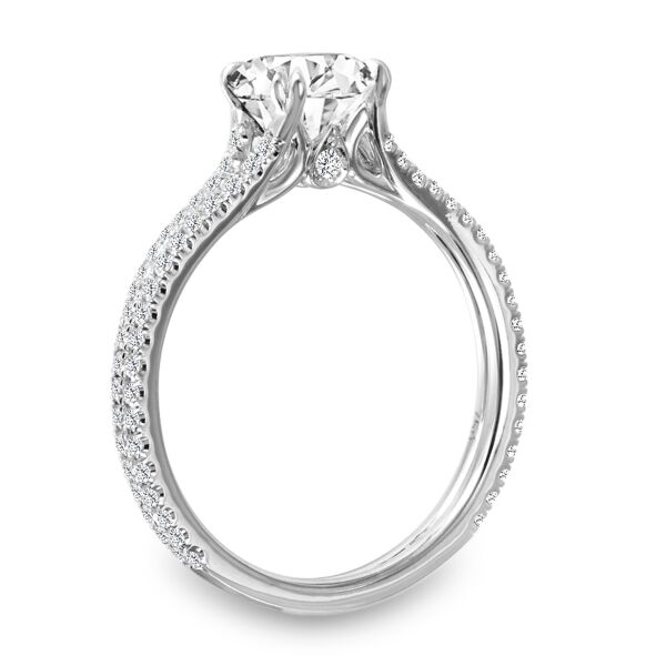 Pave Round Cut Diamond Engagement Ring Natural Double Prong Split Shank with Accent (0.4 ct. tw.)