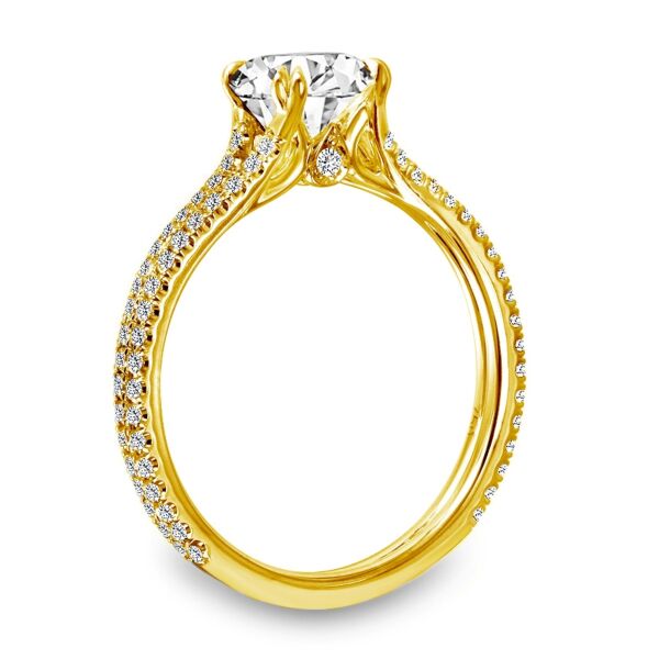Pave Round Cut Diamond Engagement Ring Natural Double Prong Split Shank with Accent In Yellow Gold (0.4 ct. tw.)
