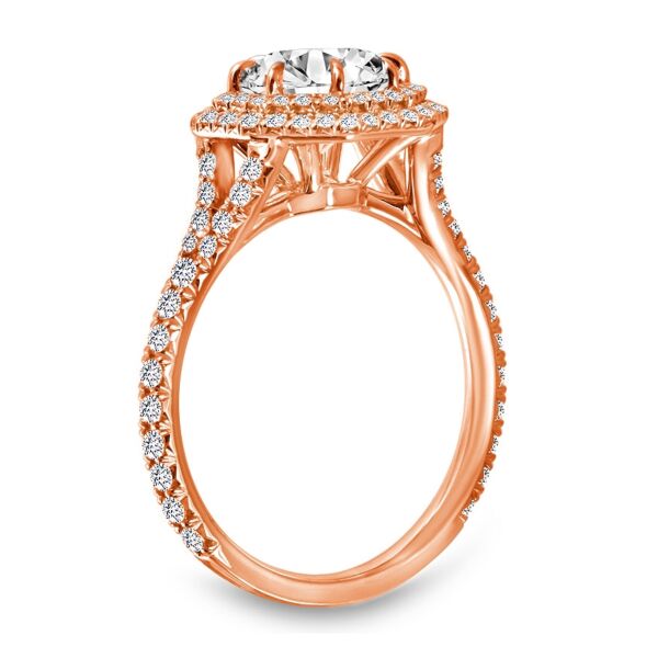 Double Halo Round Cut Diamond Engagement Ring In Rose Gold Merging (0.68 ct. tw.)