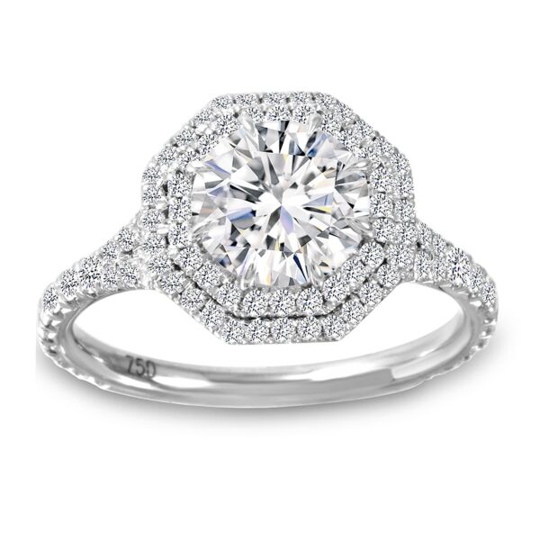 Double Halo Round Cut Diamond Engagement Ring In White Gold Merging (0.68 ct. tw.)